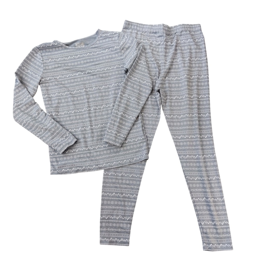 32 Degrees Heat Thermal Set Girls Large Blue Fair Isle Mountain Base Layer PJ
